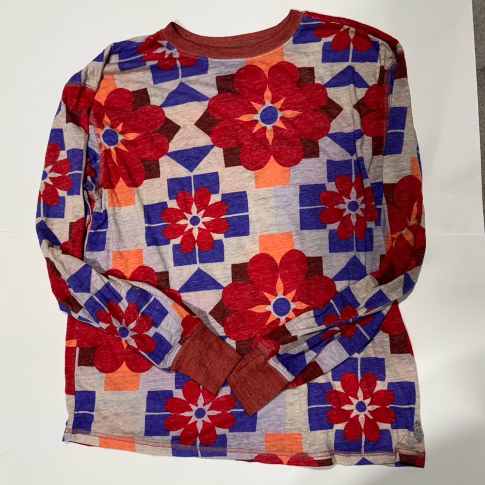 Free people geometric print floral tee size small